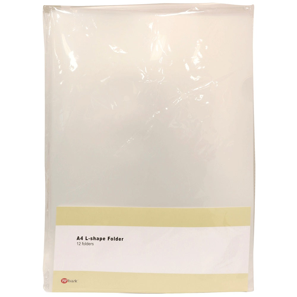 POP BAZIC A4 L-Shape Clear Folder E310 12 Sheets Per Pack - Bundle of 2 Packs - _MS, CLEANDESK, FILE, JULY NEW, NICK EDIT, POP BAZIC