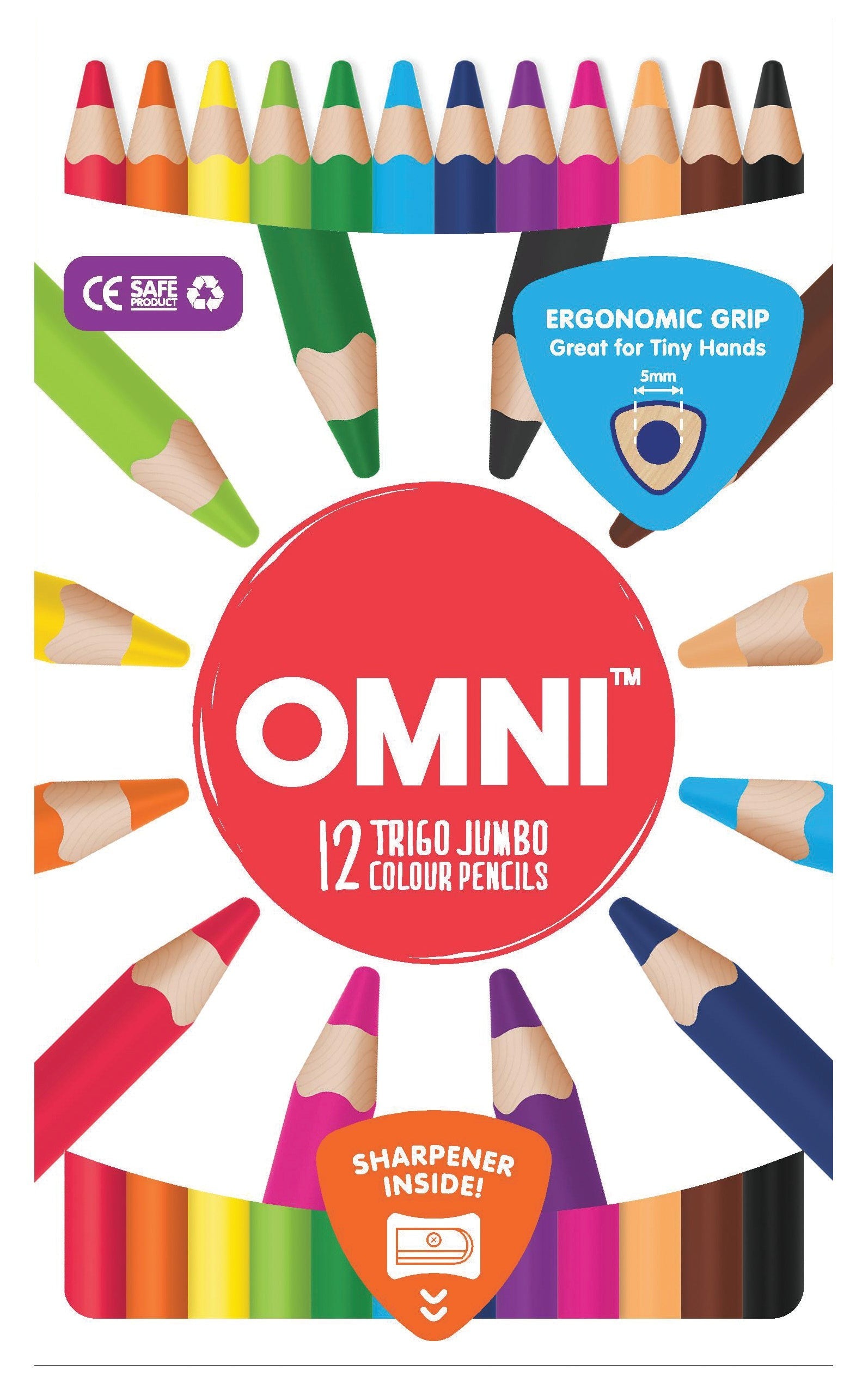 OMNI Trigo Jumbo Color Pencils With Sharpener 12 Colors - _MS, ECTL-AUG23, ECTL-HOTBUY60, OMNI