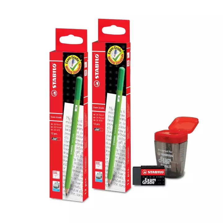 STABILO Exam Grade Range (2B Pencil [Twin Pack] + Eraser + Sharpener) - PENCIL, SALE, STABILO