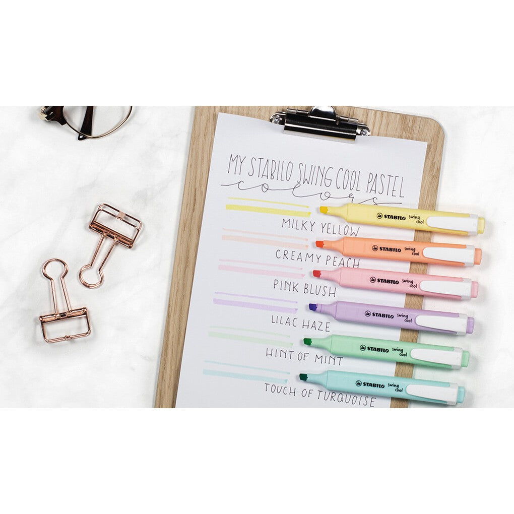 Stabilo Swing Cool Pastel Highlighter Pens - available in Turquoise, Milky  Yellow, Pink Blush, Lilac Haze, Creamy Peach or Hint of Mint.
