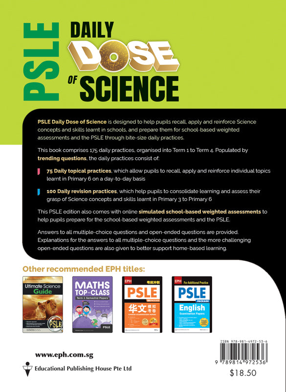PSLE Daily Dose of Science QR - _MS, ACE YOUR PSLE, DAILY DOSE, EDUCATIONAL PUBLISHING HOUSE, INTERMEDIATE, PRIMARY 6, PSLE, SCIENCE