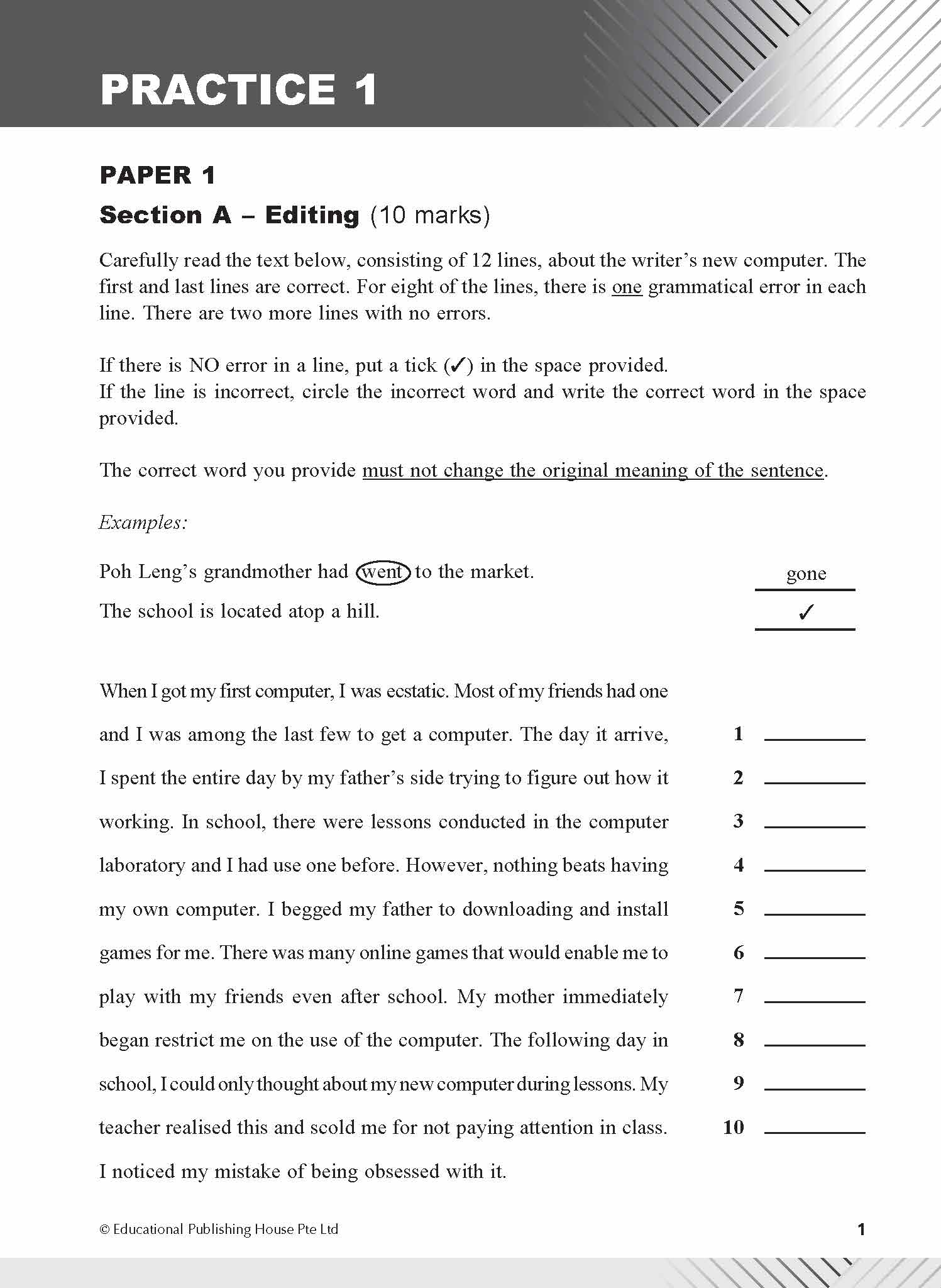 Secondary 1 (G3) English Examination Practice